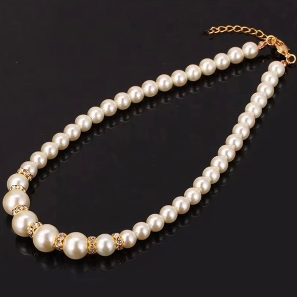 Faux Pearl Necklace Bracelet Earring Set Three Piece Set Wedding Gift - Picture 2 of 3